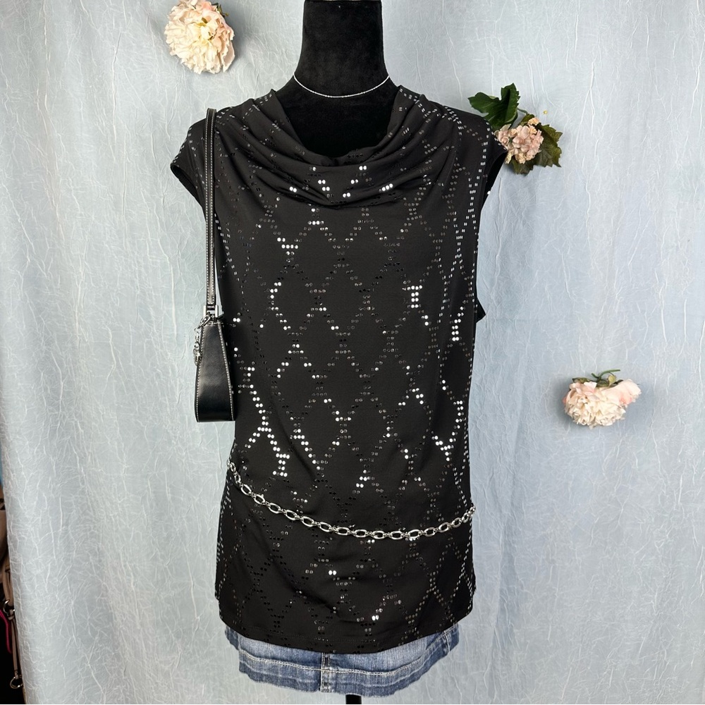 |2| Jones Studio Black Sleeveless Blouse with sequin details.